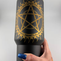 Pentacle Triple Moon Engraved 40oz Black Tumbler-Earth Fairy Holistics