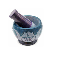 Soapstone Mortar & Pestle - Turquoise/Purple Triple Moon-Earth Fairy Holistics