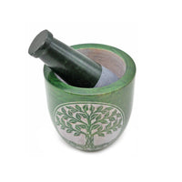 Soapstone Mortar & Pestle - Green Tree of Life (Tall)-Earth Fairy Holistics