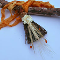 Decorated Cinnamon Broom with Dried Autumn Harvest Florals-Earth Fairy Holistics