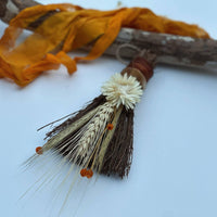 Decorated Cinnamon Broom with Dried Autumn Harvest Florals-Earth Fairy Holistics