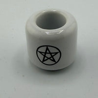 Ceramic Chime Candle Holder - Black or White w/ Silver Pentacle-Earth Fairy Holistics