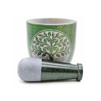Soapstone Mortar & Pestle - Green Tree of Life (Tall)-Earth Fairy Holistics