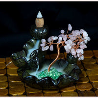 Ceramic Backflow Incense Holder - Rose Quartz Gem Tree (Each-Earth Fairy Holistics