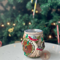Hobbit Hole Red Ombré Mushrooms White Wood Tumbler-Earth Fairy Holistics