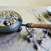 Tree of Life Metal Charcoal Burner with Wooden Handle - 11"-Earth Fairy Holistics