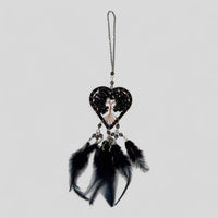 Handmade Black Heart Shape Tree of Life Dreamcatcher with Black Feathers - Black Obsidian Rearview Mirror Hanging or Wall Hanging-Earth Fairy Holistics