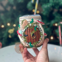 Hobbit Hole Red Ombré Mushrooms White Wood Tumbler-Earth Fairy Holistics