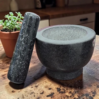 Natural Black Granite Stone Mortar & Pestle 4"H x 5.5"D-Earth Fairy Holistics