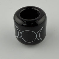 Ceramic Chime Candle Holder - Black w/ Silver Triple Moon-Earth Fairy Holistics