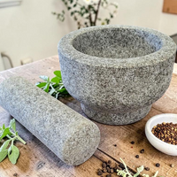 Black & Grey Granite Stone Mortar & Pestle – 5.5" W x 3.5" H