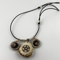 Triple Moon Pentacle Deer Antler Bone Carved Pentacle Necklace
