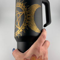 Pentacle Triple Moon Engraved 40oz Black Tumbler-Earth Fairy Holistics