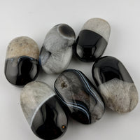 Black Stripe Agate with Mixed Quartz Palm Stones