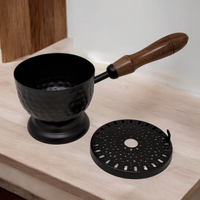 Iron Cauldron Burner with Lid & Wooden Handle (9 in)