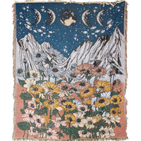 Sunflower & Moon Phases Cotton Heavy Beach Throw w/ Fringe & Straps-Earth Fairy Holistics