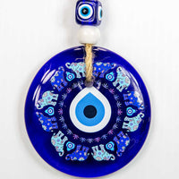 Glass Evil Eye Wall Hanging Talisman Circle of Elephants-Earth Fairy Holistics