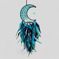 Medium Wall Hanging Crescent Moon Dream Catcher with Turquoise Stones & Hanging Stone Charm with Turquoise Black Feathers Modern Home Decor-Earth Fairy Holistics