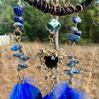 Medium Blue/Black Tree of Life Dreamcatcher with Black Heart Charm - Lapis Lazuli- Rearview Mirror Hanging or Wall Hanging - Quick Ship!-Earth Fairy Holistics