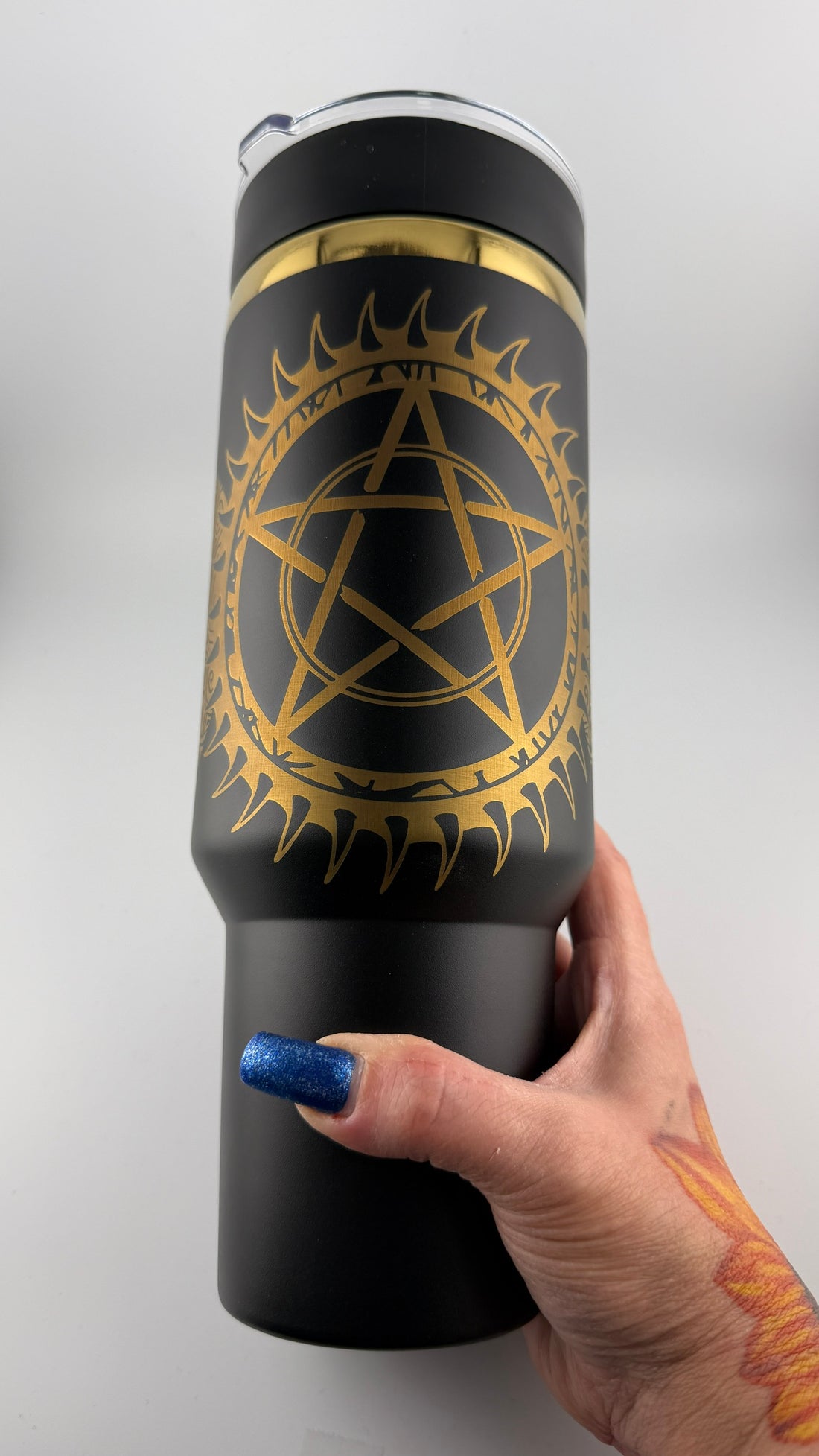 Pentacle Triple Moon Engraved 40oz Black Tumbler