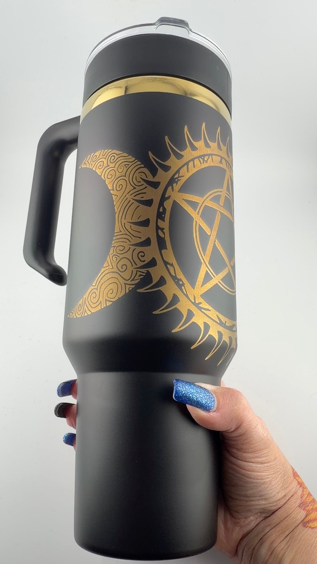 Pentacle Triple Moon Engraved 40oz Black Tumbler