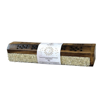 Clear Quartz Elements Crystal Wooden Coffin Box-Earth Fairy Holistics
