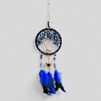 Medium Blue/Black Tree of Life Dreamcatcher with Black Heart Charm - Lapis Lazuli- Rearview Mirror Hanging or Wall Hanging - Quick Ship!-Earth Fairy Holistics
