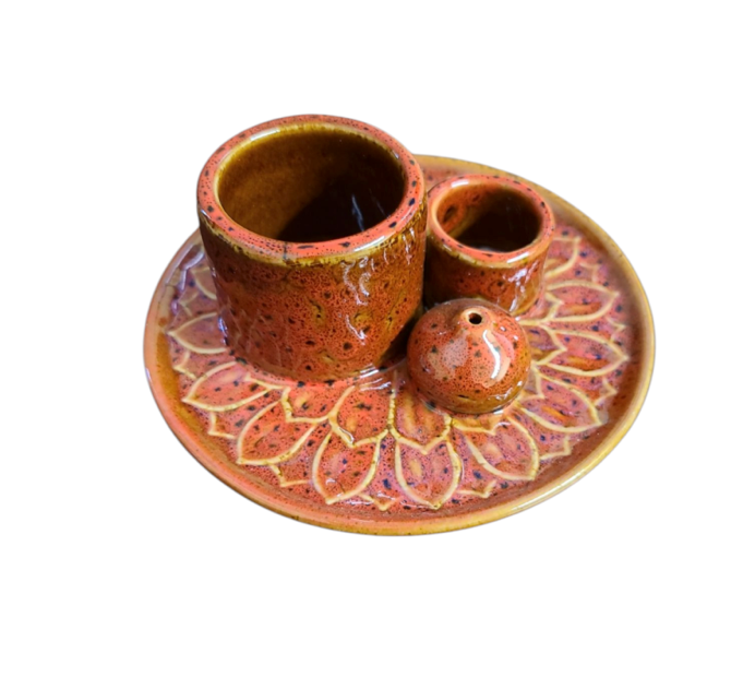 Red Ceramic Burner (Smudge Stick, Palo Santo Wood & Incense Burner)-Earth Fairy Holistics