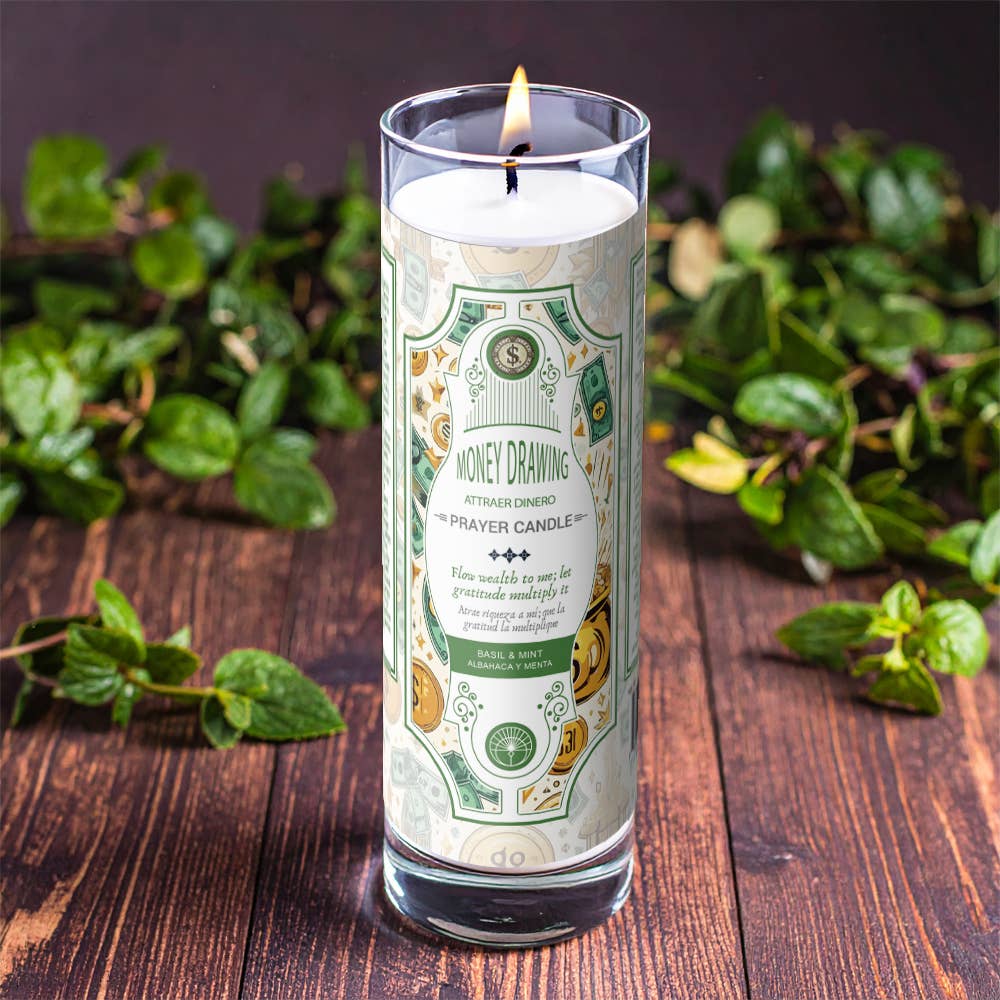 Prayer Candle - Money Drawing (8 in., 9.5 oz)-Earth Fairy Holistics