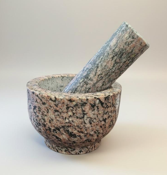 Natural Pink & Black Granite Stone Mortar & Pestle – 5.5" W x 3.5" H
