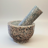 Natural Pink & Black Granite Stone Mortar & Pestle – 5.5" W x 3.5" H