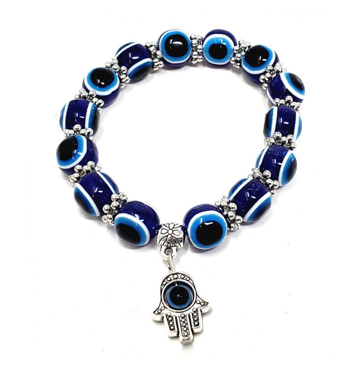 Evil Eye with Hamsa Hand Charm Bracelet (8mm)-Earth Fairy Holistics