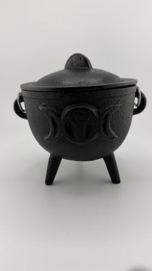 Cast Iron Cauldron - Triple Moon 4.25"W x 3.75"H-Earth Fairy Holistics