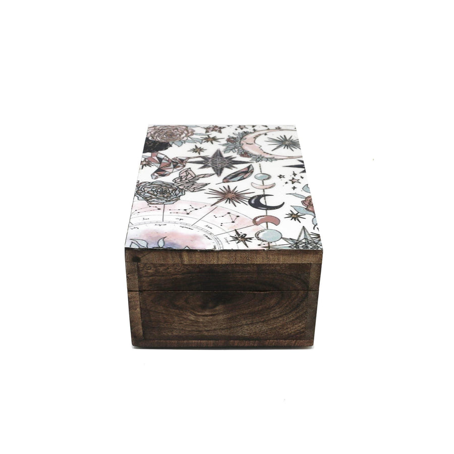Wooden Storage Box (6 x 4 in.) - Pink Celestial (Brown)-Earth Fairy Holistics