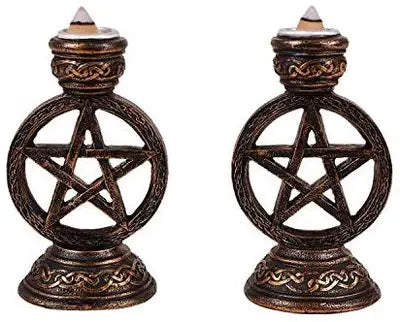 13520 Wiccan Pentagram Candle/Incense Holder Pair-Earth Fairy Holistics