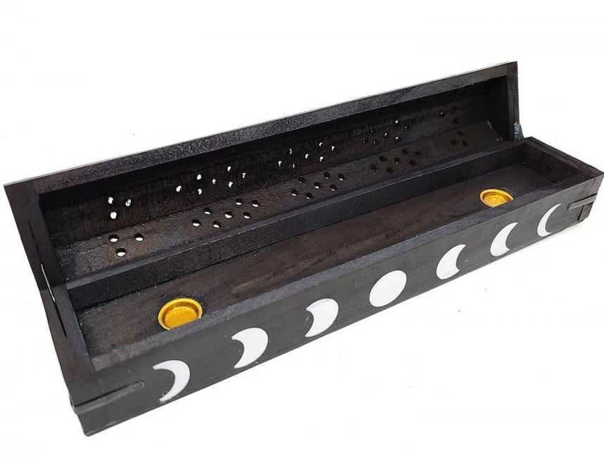 Moon Phase Wood Incense Box Burner 12"L-Earth Fairy Holistics