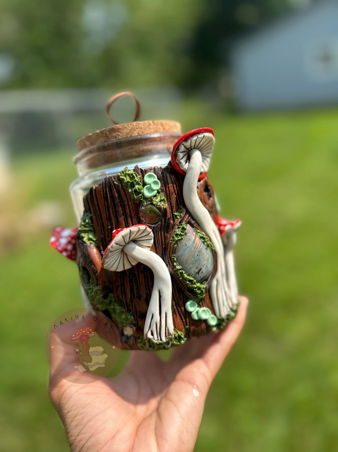 Jar | Labradorite + Red Mushrooms Cork Jar-Earth Fairy Holistics