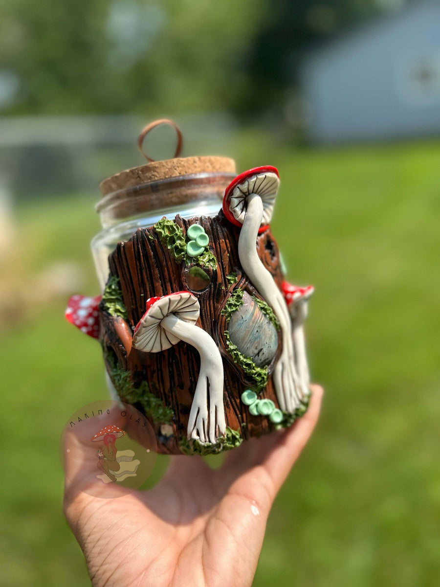 Jar | Labradorite + Red Mushrooms Cork Jar-Earth Fairy Holistics