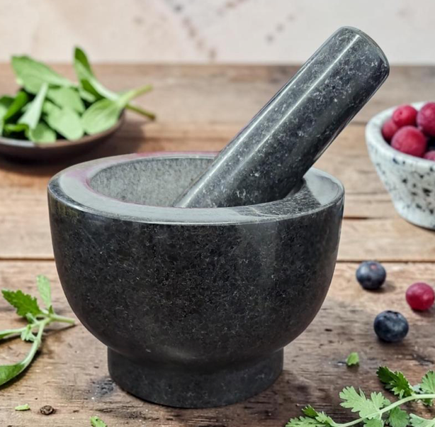 Natural Black Granite Stone Mortar & Pestle 4"H x 5.5"D-Earth Fairy Holistics