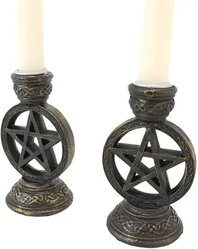 13520 Wiccan Pentagram Candle/Incense Holder Pair-Earth Fairy Holistics