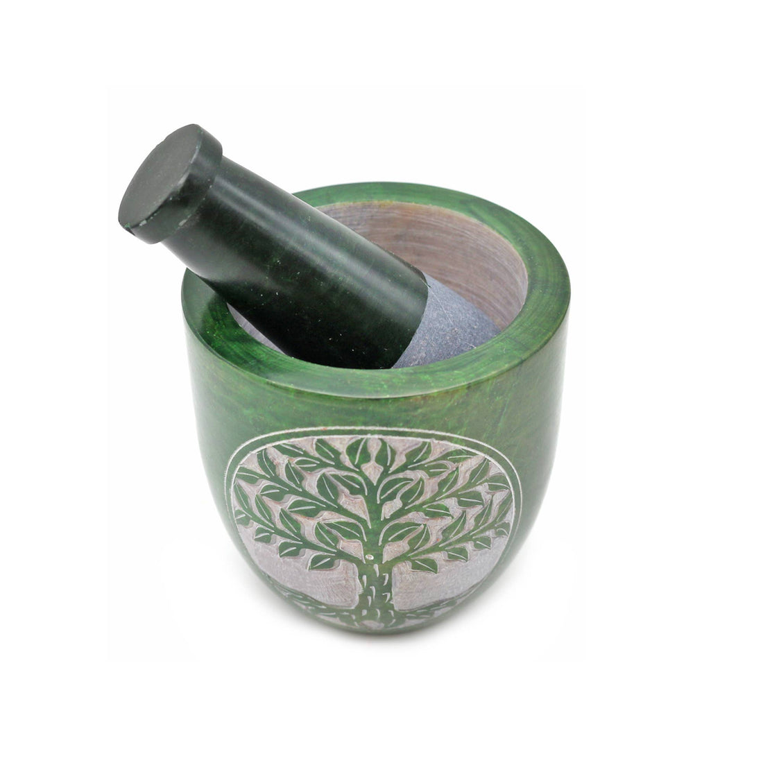 Soapstone Mortar & Pestle - Green Tree of Life (Tall)-Earth Fairy Holistics