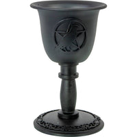 Metal Chalice Mini Candle Holder - Pentacle w/ Raven (Each)-Earth Fairy Holistics