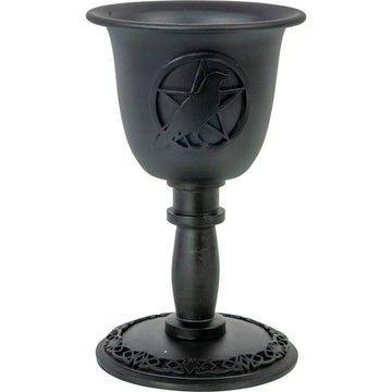 Metal Chalice Mini Candle Holder - Pentacle w/ Raven (Each)-Earth Fairy Holistics