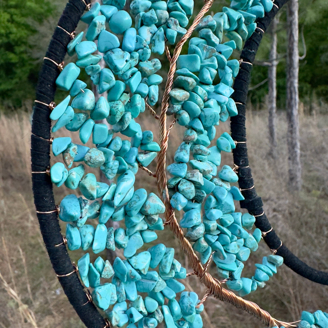 Medium Wall Hanging Crescent Moon Dream Catcher with Turquoise Stones & Hanging Stone Charm with Turquoise Black Feathers Modern Home Decor-Earth Fairy Holistics