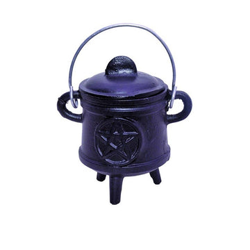 Tall Pentacle Cast Iron Cauldron w/ Lid + Handle (4.5 in.)-Earth Fairy Holistics