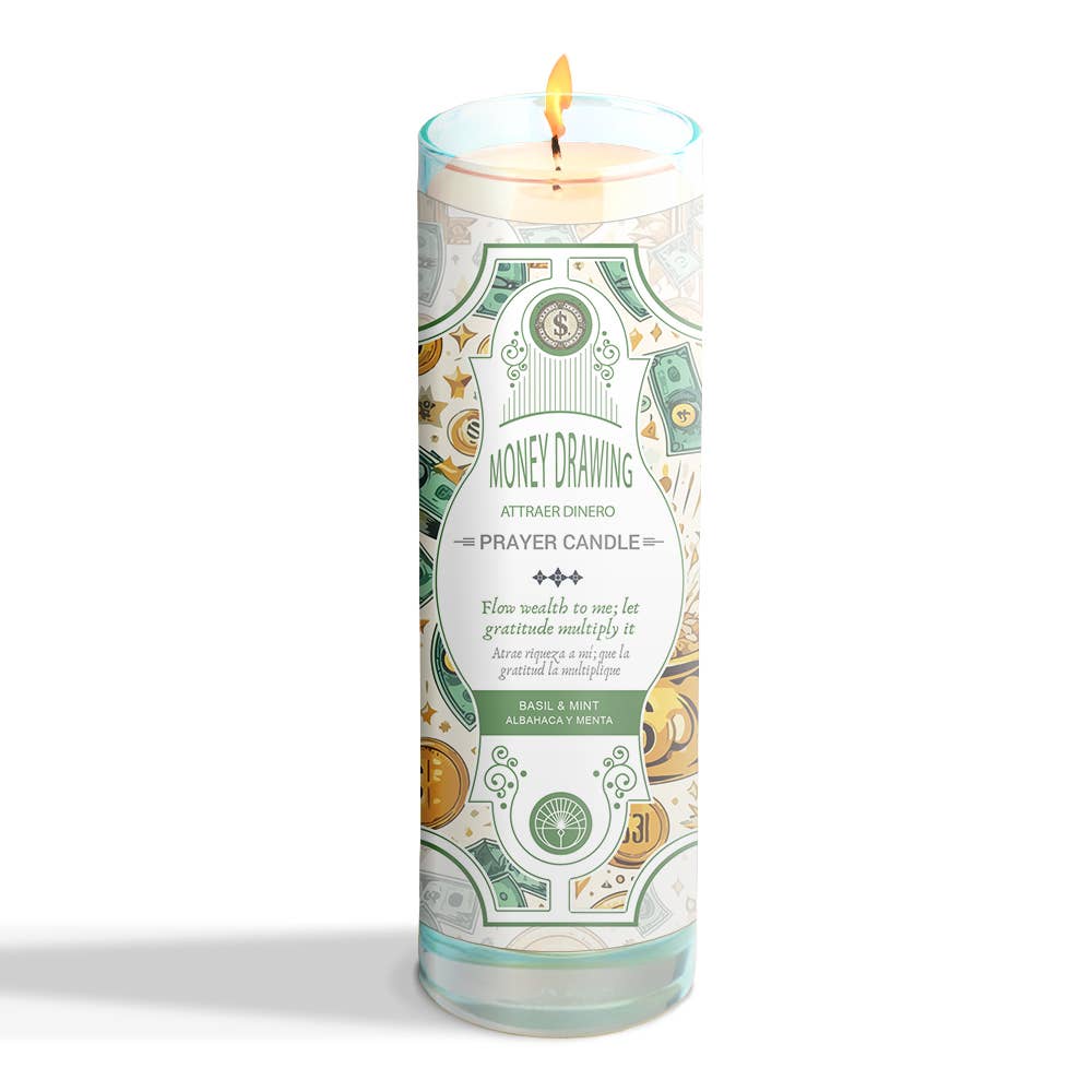 Prayer Candle - Money Drawing (8 in., 9.5 oz)-Earth Fairy Holistics