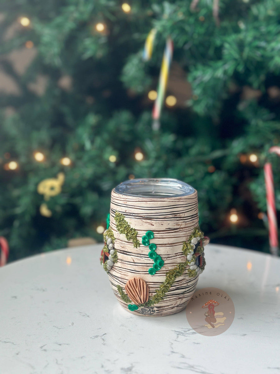 Hobbit Hole Red Ombré Mushrooms White Wood Tumbler-Earth Fairy Holistics