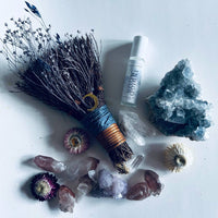 MOON BESOM BROOM + CLEAR QUARTZ CRYSTAL + UNSCENTED-Earth Fairy Holistics