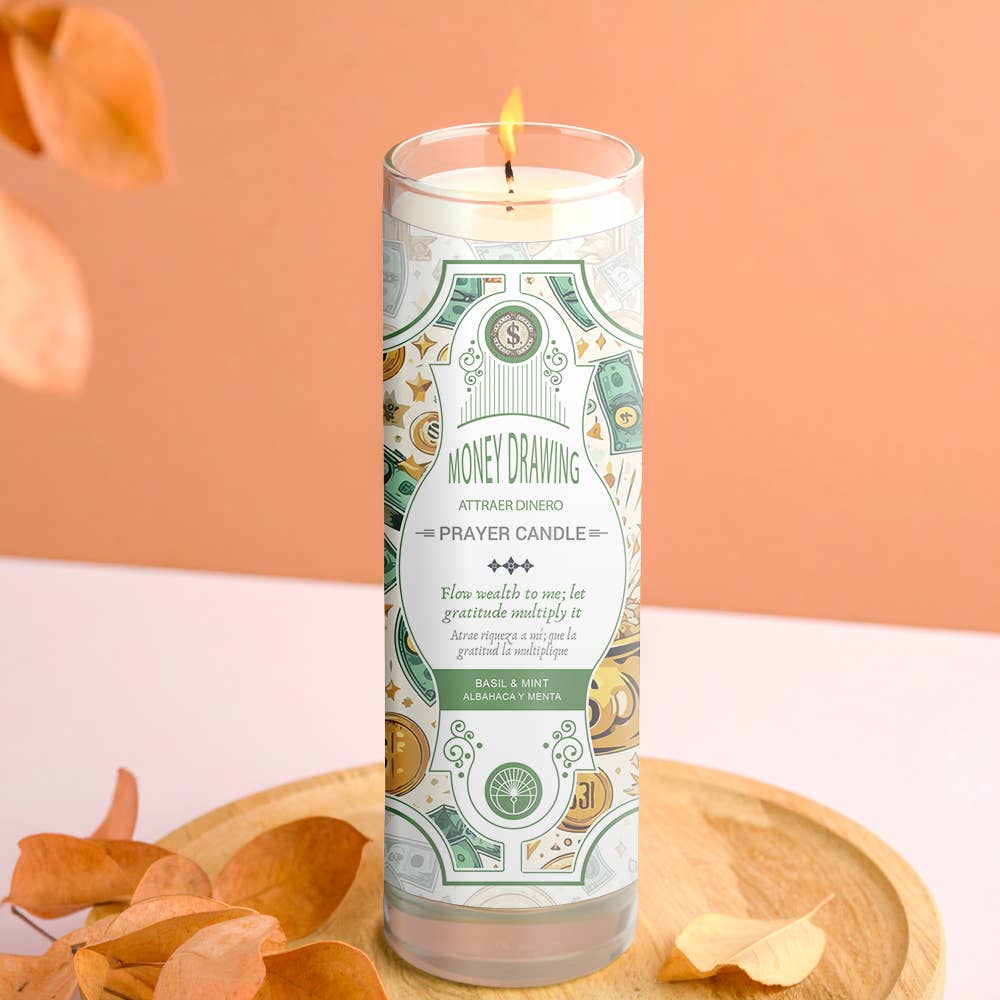 Prayer Candle - Money Drawing (8 in., 9.5 oz)-Earth Fairy Holistics