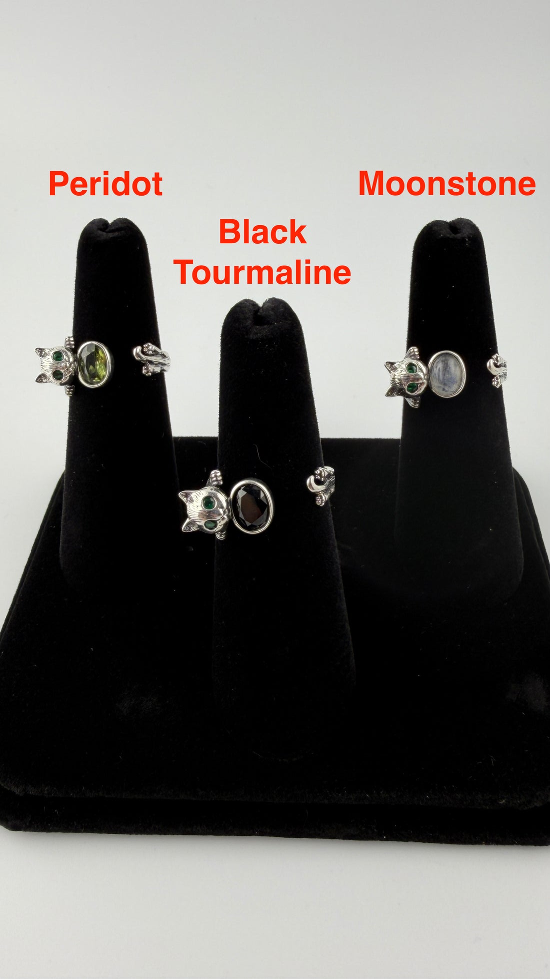 Sterling Silver Cat RIng with Crystal (Various Options)-Earth Fairy Holistics